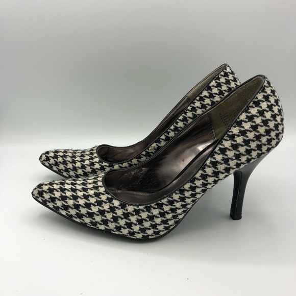 Rampage Shoes - Rampage | Houndstooth Fabric Slip On Heels 8
